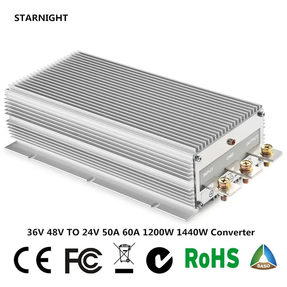 

36V 48V to 24V 50A 60A 1200W 1440W Transformer Voltage Regulator DC Converter LED Solar Car Power Supply Step Down Buck Module