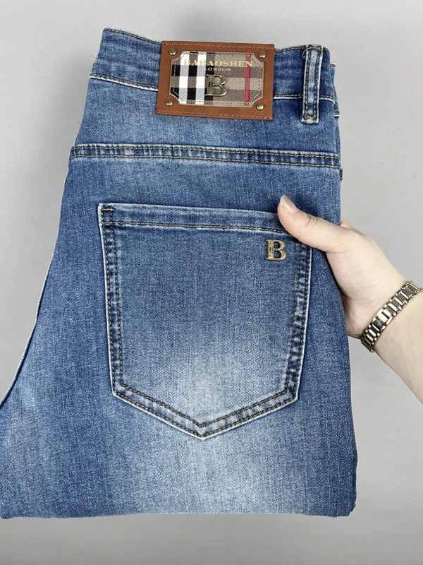 

High-End Waed Light Blue Men's Jeans Casual Thin Cotton Elastic Long Pants Summer Spring Versatile Slim Fit Straight Leg Jeans