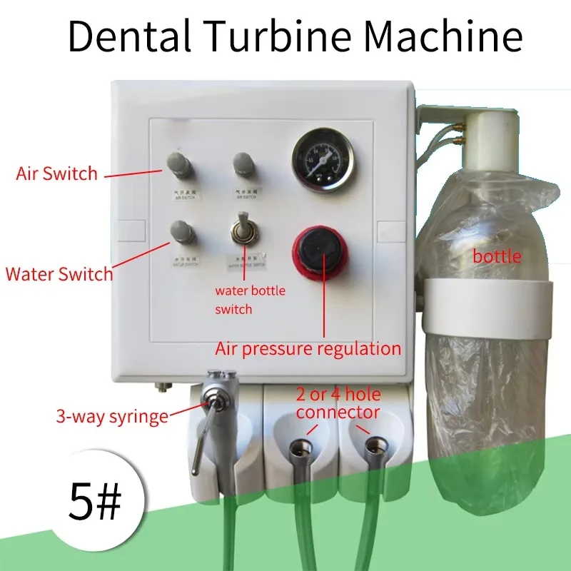 Wall-Mount Dental Turbine Unit W/h 2 Handpiece Tubes& 3-way Syringe Work With Compress for Dental Chair Equipment