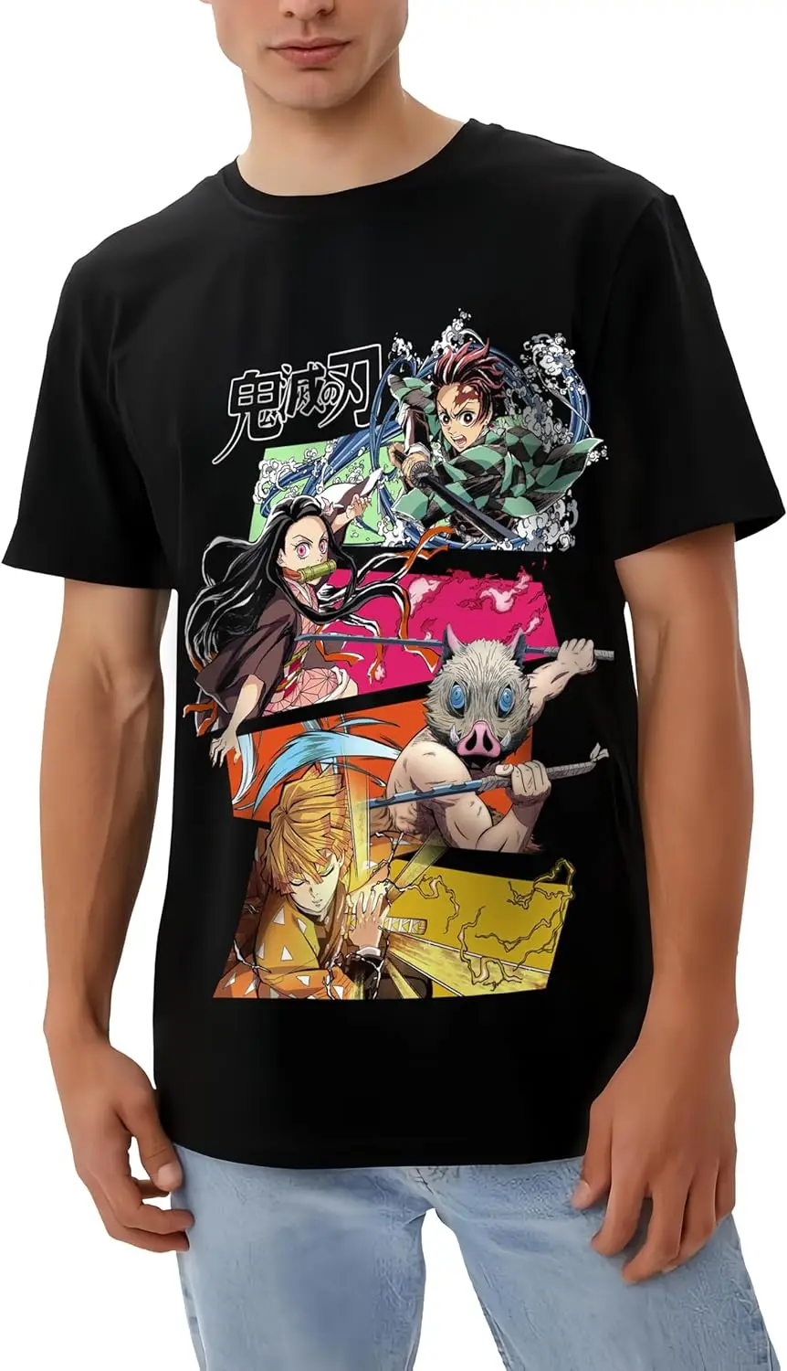 Anime Loose Tshirt Stretchy Crew Neck Tee Cartoon T-Shirt Polyester Shirts for Men Women Teen