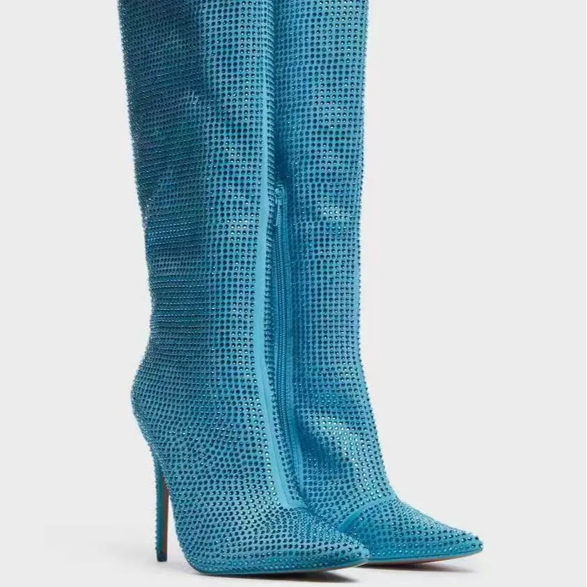 Soild Pointed Toe Middle Calf Women Folds Boots Stiletto High Heels Slip On Design Large Size Fashionable And Versatile Shoes
