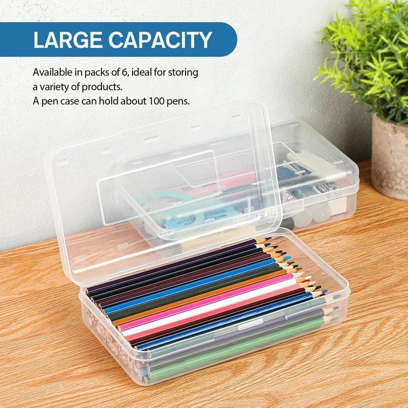 Top-Clear Pencil Box, 3 Pack Large Hard Pencil Case Organizer, Plastic Supply Box For Crayon Brush Painting School Supplies