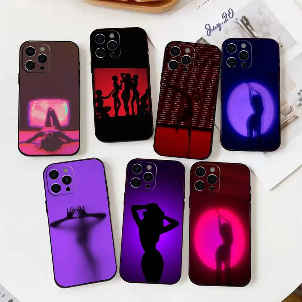 

Neon lights Phone Case For iPhone 17,16,15,14,13,12,11 X XR Plus,Soft Silicone Black Cover
