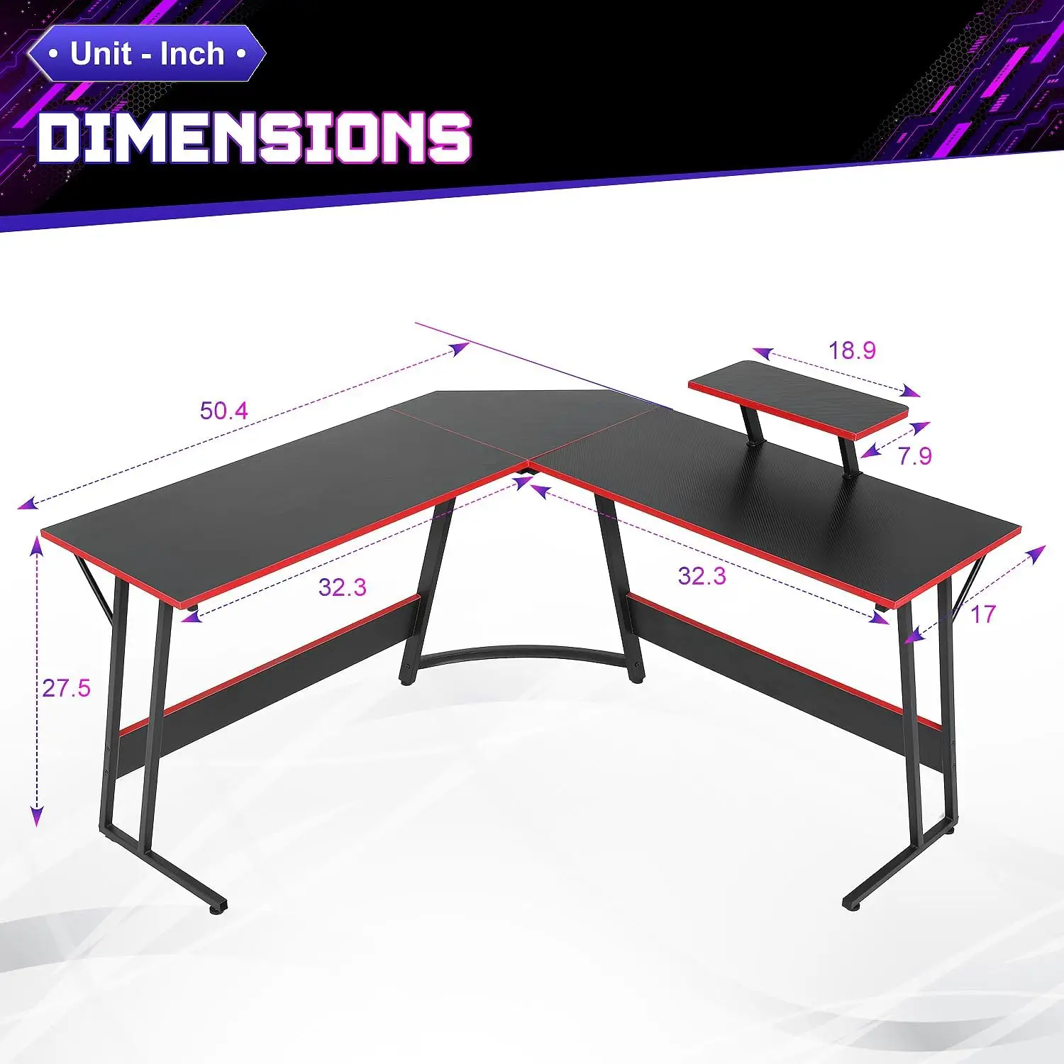 L Shaped Gaming Desk, Computer Corner Desk with Monitor Riser Stand, Home Office Desk Corner Desk for Studying, Working