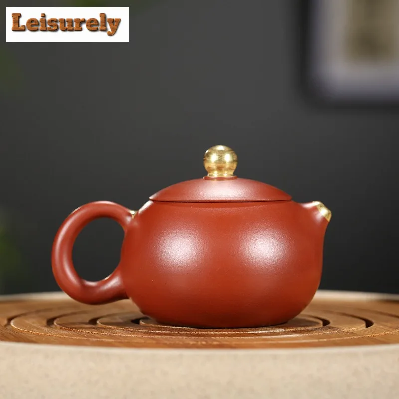 100ml Elegant Yixing Purple Clay Teapots Handmade Gold Tracing Xishi Pot Raw Ore Dahongpao Mud Kettle Zisha Tea Set Drinkware