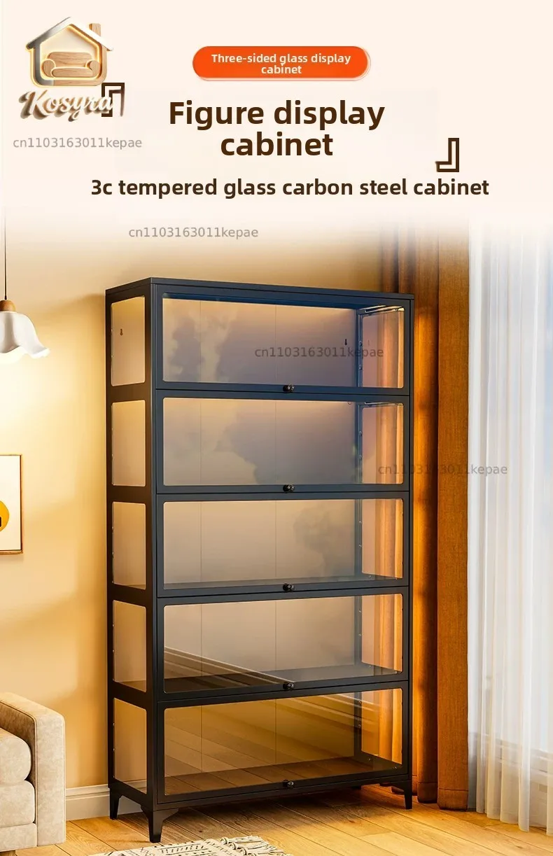 Figure display cabinet, household cabinet with lamp, glass display cabinet, high-rise steel doll cabinet, blind box, toy storage