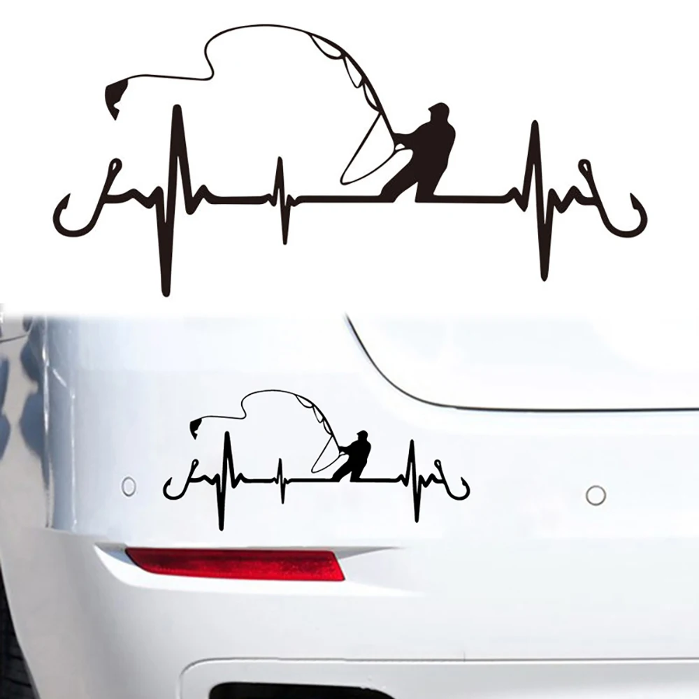 

Fishing Heartbeat Car Decal Sticker, Waterproof Vinyl Decal Car Window Bumper Sticker Trunk Decal Auto Side Body Sticker