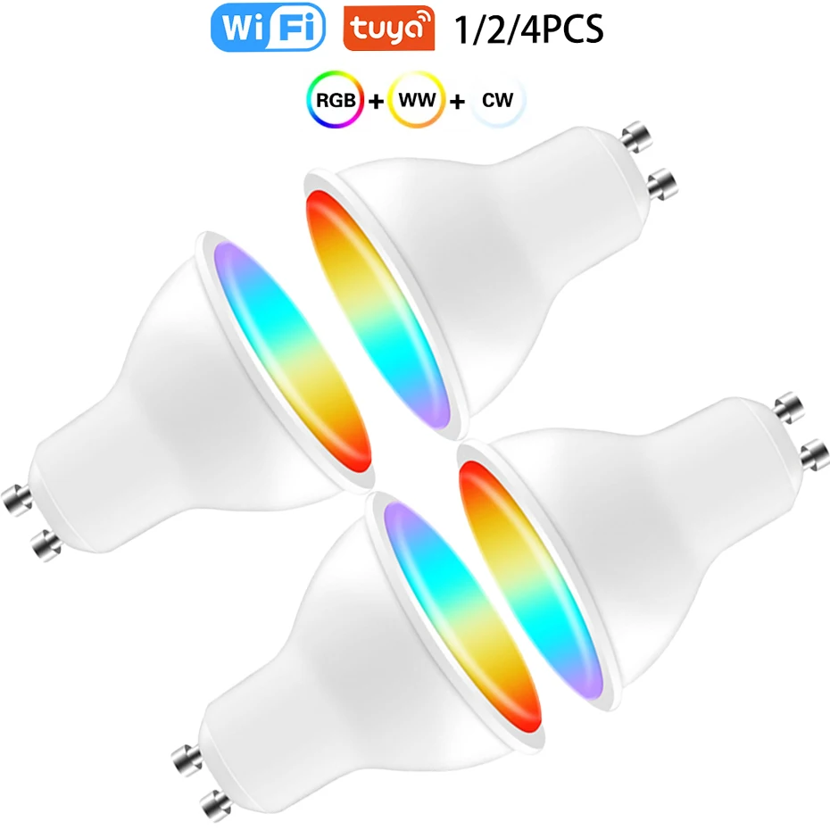 

1-4Pcs TUYA Smart GU10 LED Bulb 8W RGB Dimmable WiFi Lamp AC 85-265V App Group Voice Control Works with Alexa Google Home