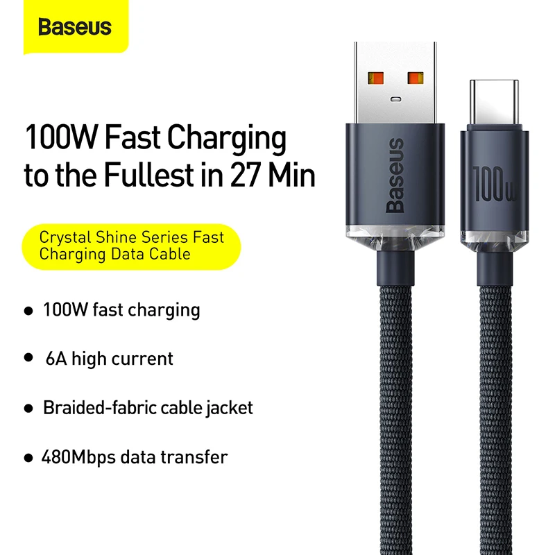 Baseus Crystal Shine Series Fast Charging Data Cable USB to Type-C 100W Or Type-C to Type-C 100W