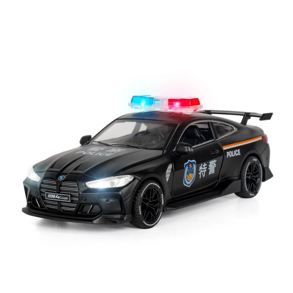 1:32 BMW M4 Police car High simulation Pull Back Sound Light Diecast Model CAR Toys Collection kids Gifts A453