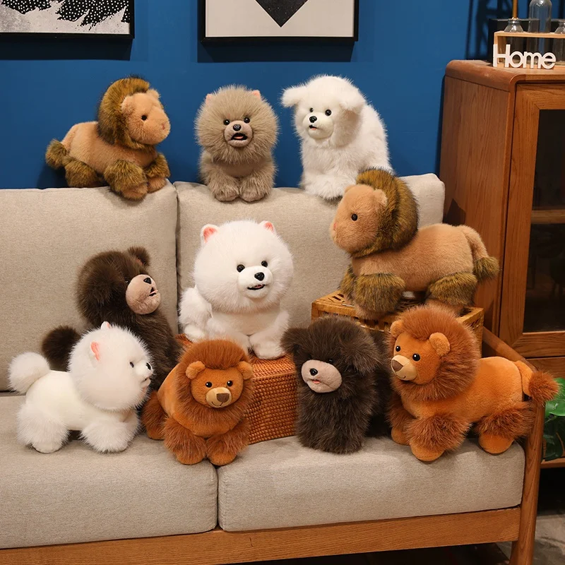 Cute Standing Animal Plush Set Lion Dog With Soft Fur And Realistic Design Soft Stuffed Kawaii Pet Sweet Room Charming