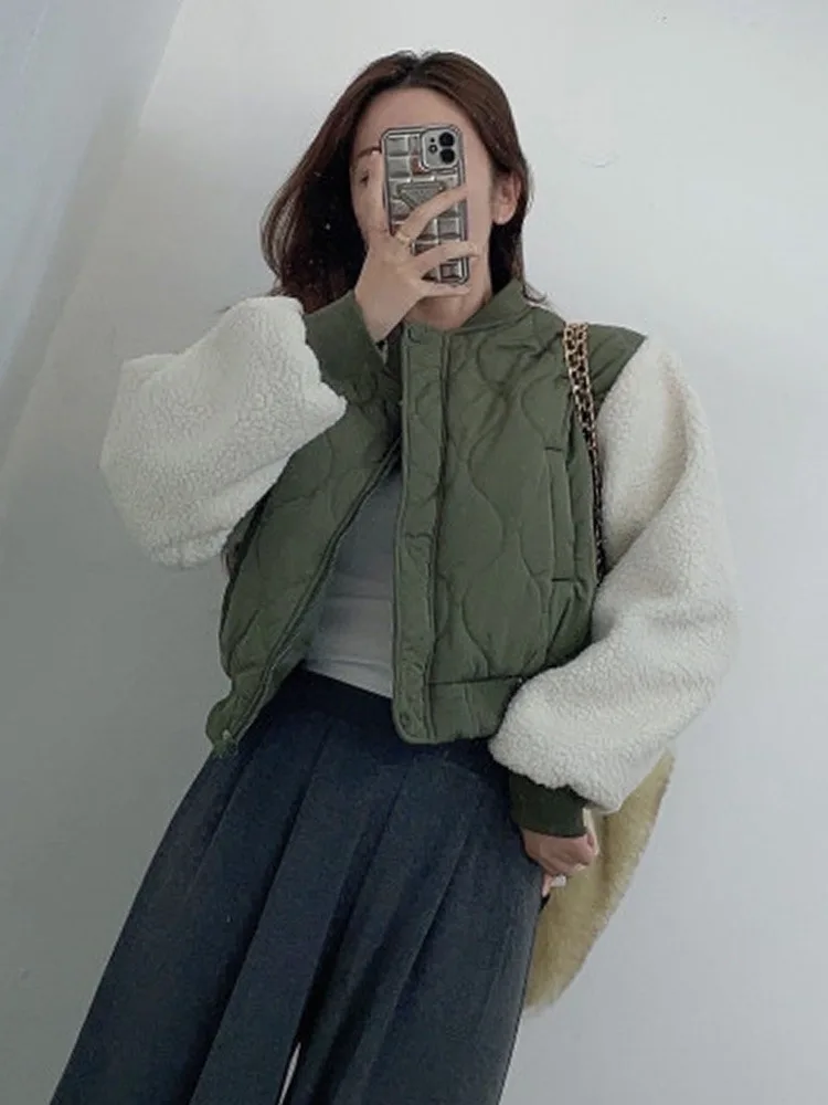

Lamb Fur Collar ort Baseball Jaet Women's Winter New Sle Wave Eming Cotton Coat Color Blo Design Commute Wind