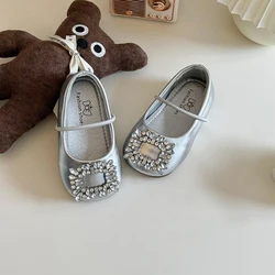 Girls Leather Shoes Rhinestone Anti Slip Elastic Band Spring Autumn Outdoor PU Girls Casual Leather Shoes Sandalias De Mujer