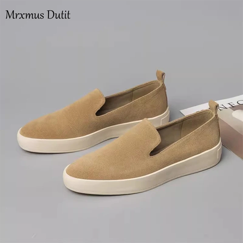 Mrxmus 2023 Autumn Flat Platform Shoes Woman Genuine Leather Suede Lazy Thick Sole Loafers Shoe Casual Sport Vulcanized Sneakers