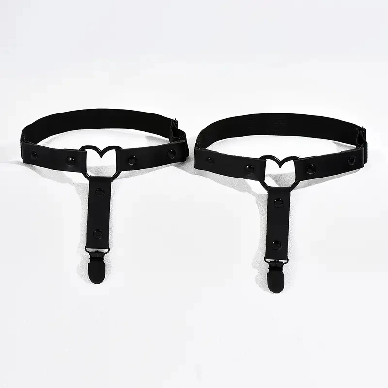 Adjustable Heart Leg Garter With Anti-Slip Clips,Elastic Y2K Gothic Thigh Garter For Ladies Black