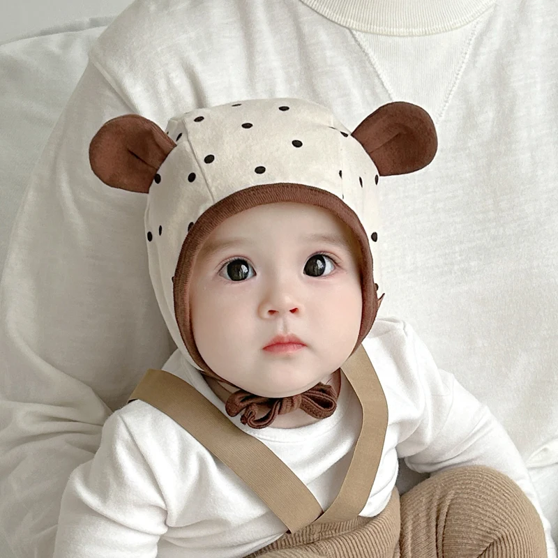

Autumn Spring Infant Baby Ear Protection Hats Dot Pattern Newborn Baby Caps Kids Boys Girls Children Hat