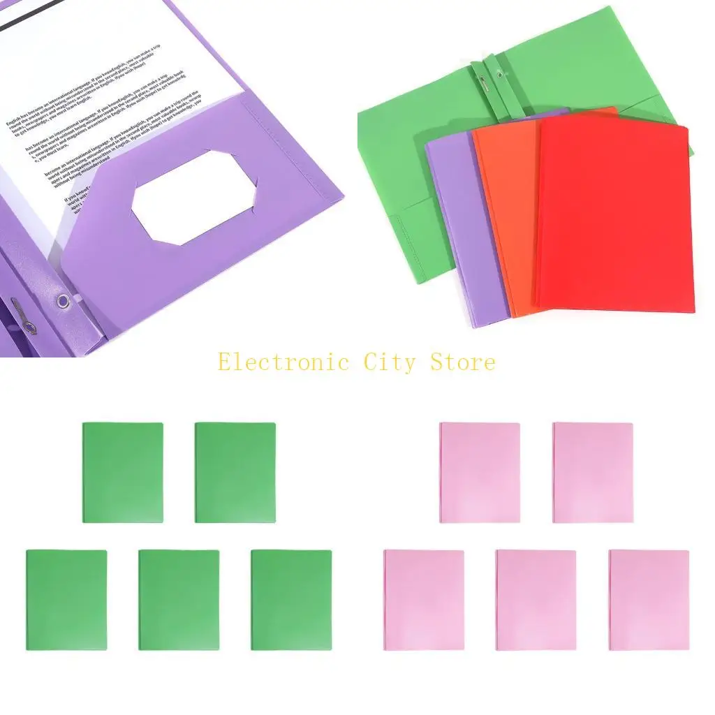 

5Pcs 3 Prongs File Bag with 2 Pocket Letter Size Document Organiser with Pocket HU8D