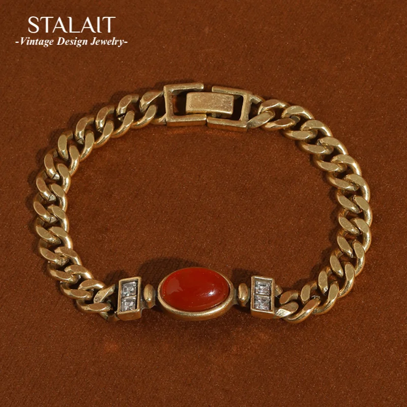 

Vintage Red Glazed Chain Bracelets Retro Antique Gold Color Charm For Woman Wedding Luxury Jewelry Girlfriend Mothers Day Gift