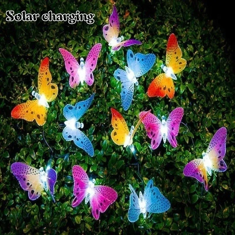 12 LED Solar Fiber Optic Butterfly Light String Garden Decoration Outdoor String Garden Light Catcher