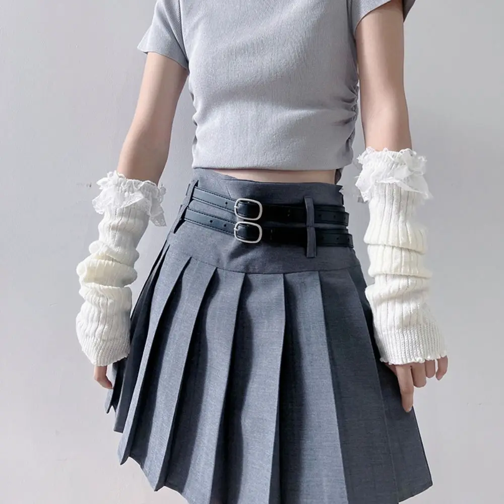 

Casual Solid Color Bow Knitted Gloves Lace Gothic Wool Sleeve Cuff Y2k Hand Sleeve Arm Warmers Winter