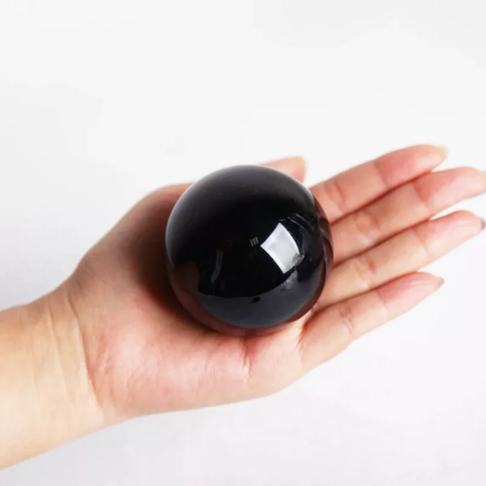 Natural Black Obsidian Quartz Crystal Orb Sphere Healing Stone Ball + Base