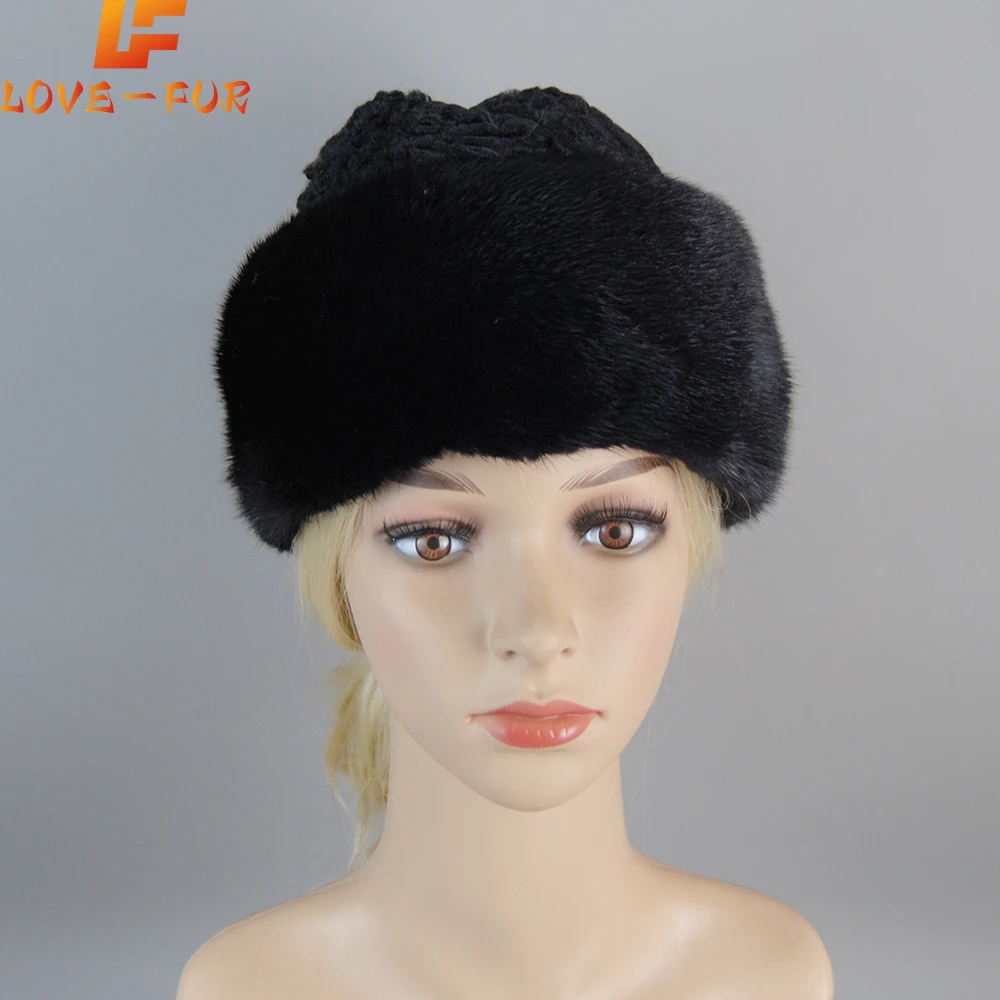 

2024 Hot Sale Whole Piece Unisex Mink Sheep Fur Hats Luxury Women Real Genuine Mink With Wool Hat Winter Russian Men's Warm Caps