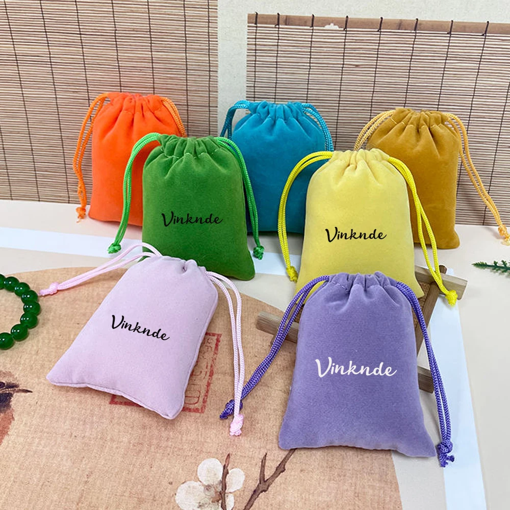 

50pcs/lot Velvet Gift Bag Jewelry Packing Luxury Small Drawstring Pouches For Party Christmas Wedding Custom Logo Travel Storage