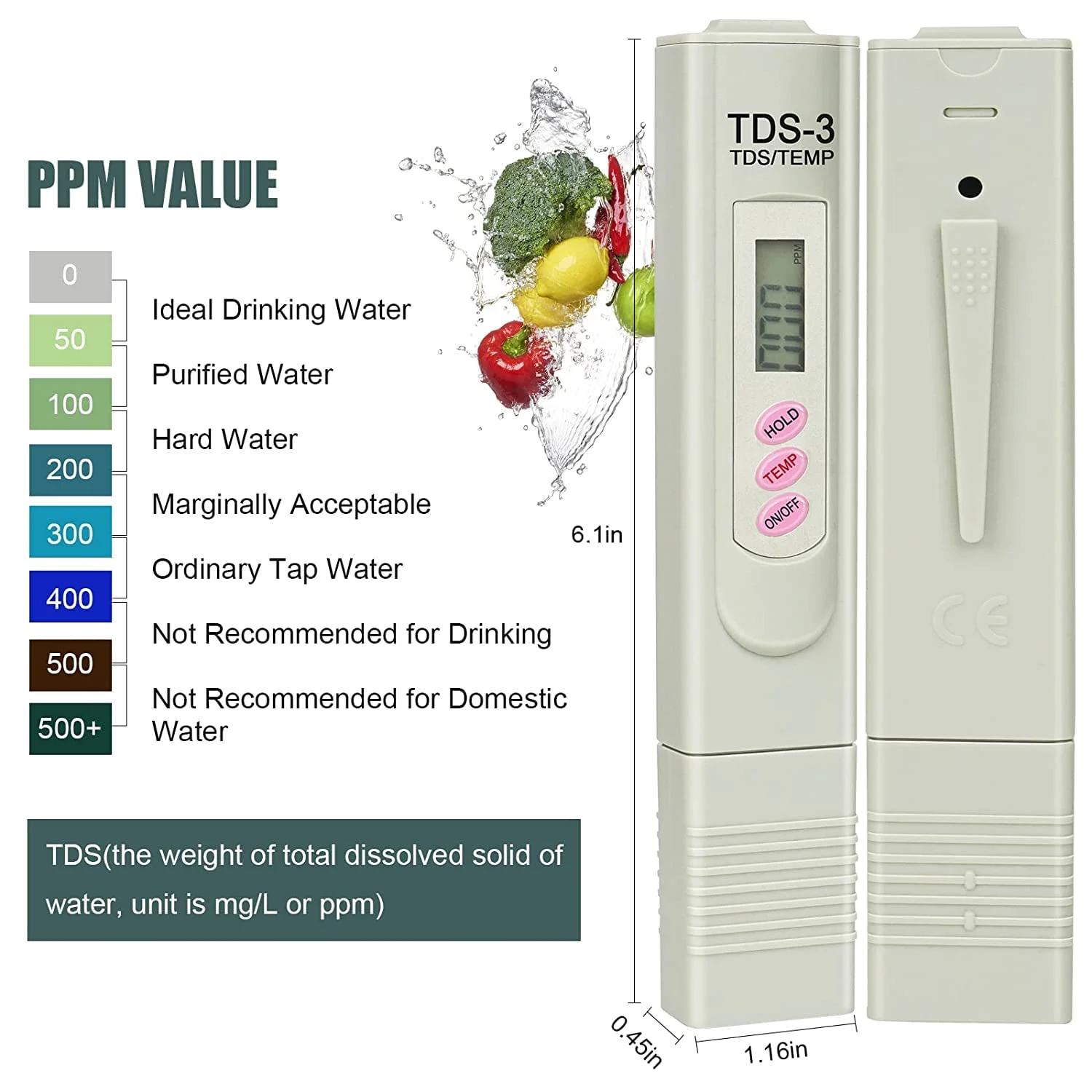 TDS Digital Water Tester Water Test Pen Water Quality Analysis Meter Water Purity Check 0-9999 PPM for Aquarium