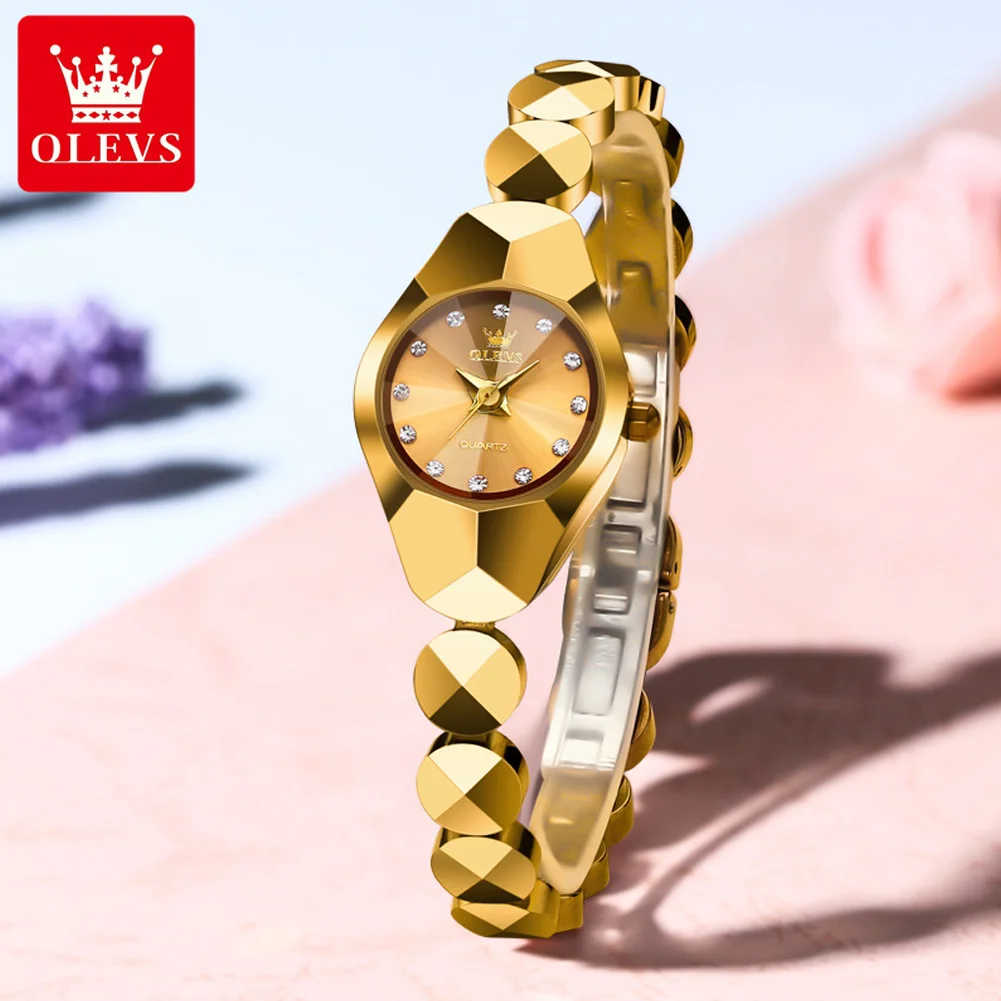 

OLEVS 7007 Tungsten Steel Women Watches Luxury Brand Small Dial Waterproof Ladies Wristwatch Elegant Golden Woman Quartz Watch