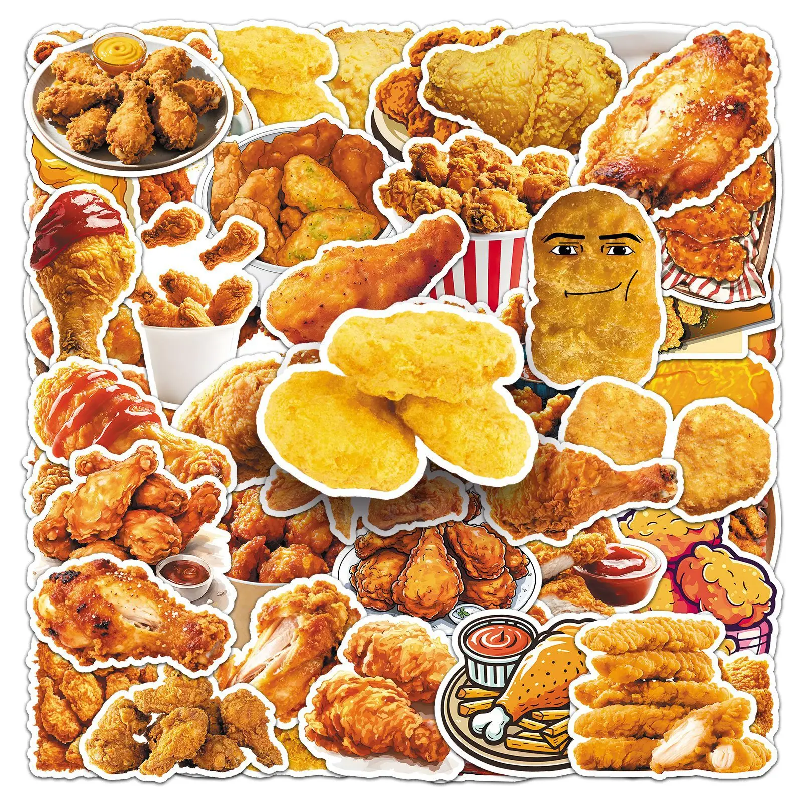 

50PCS Fried Chicken Stickers Fast Food Cartoon Food Decorative Handbook Phone Case Luggage iPad Waterproof Sticker Kids Toy