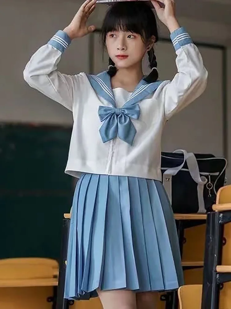 JK Uniforme da marinaio a tre libri blu autentico JK Uniforme scolastica ortodossa stile college di base Abito giapponese corto a maniche lunghe