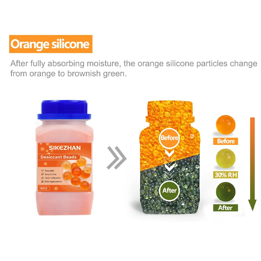 18oz Wiederverwendbare Blau/Orange Silikagel-Perlen Flasche, Feuchtigkeitsabsorber zur Luftentfeuchtung für Elektronik – Detail 4