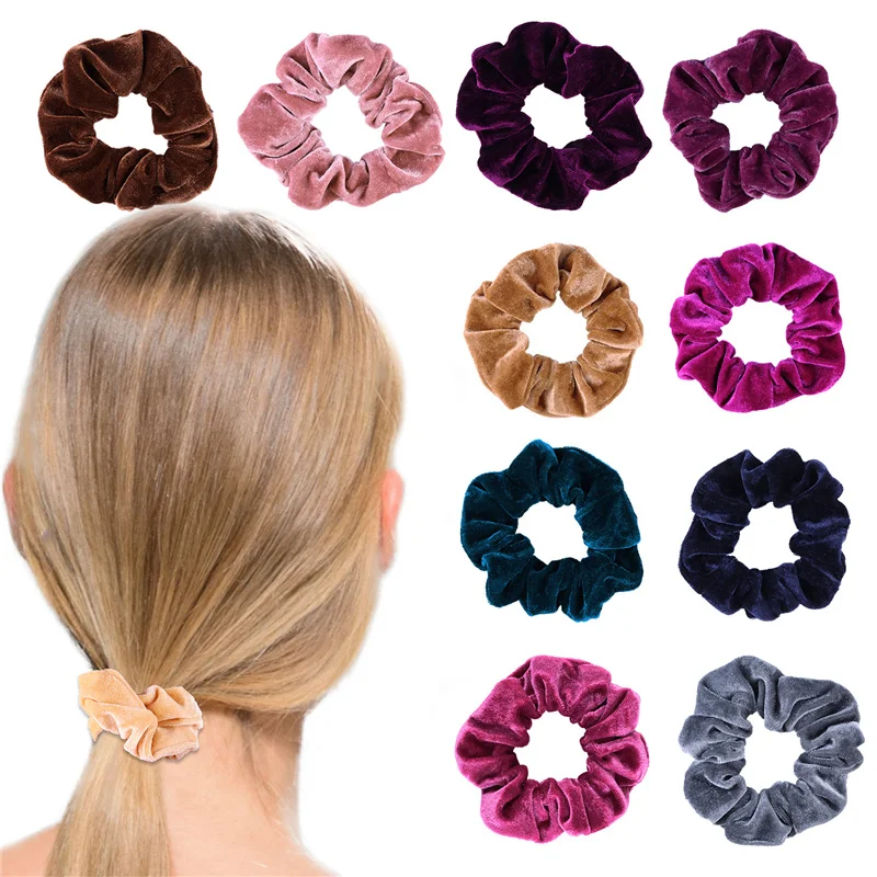 

10Pcs/Lot Women Hair Accessories Warm Velvet Head Circles Cute Colorful Elastic Coiled Hair Bands Princess Ropes Girls Headdress