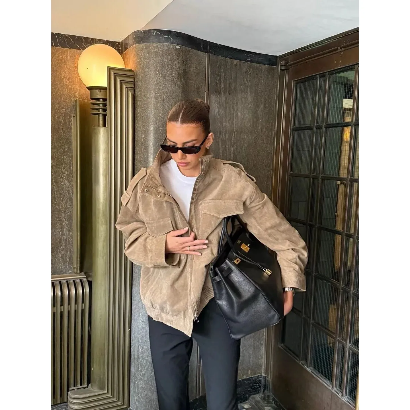 

Women's Faion Leather Jaets Turtlene kets Cleanfit Sle Winter Thiened Fake Two-Piece Design Available Online And...