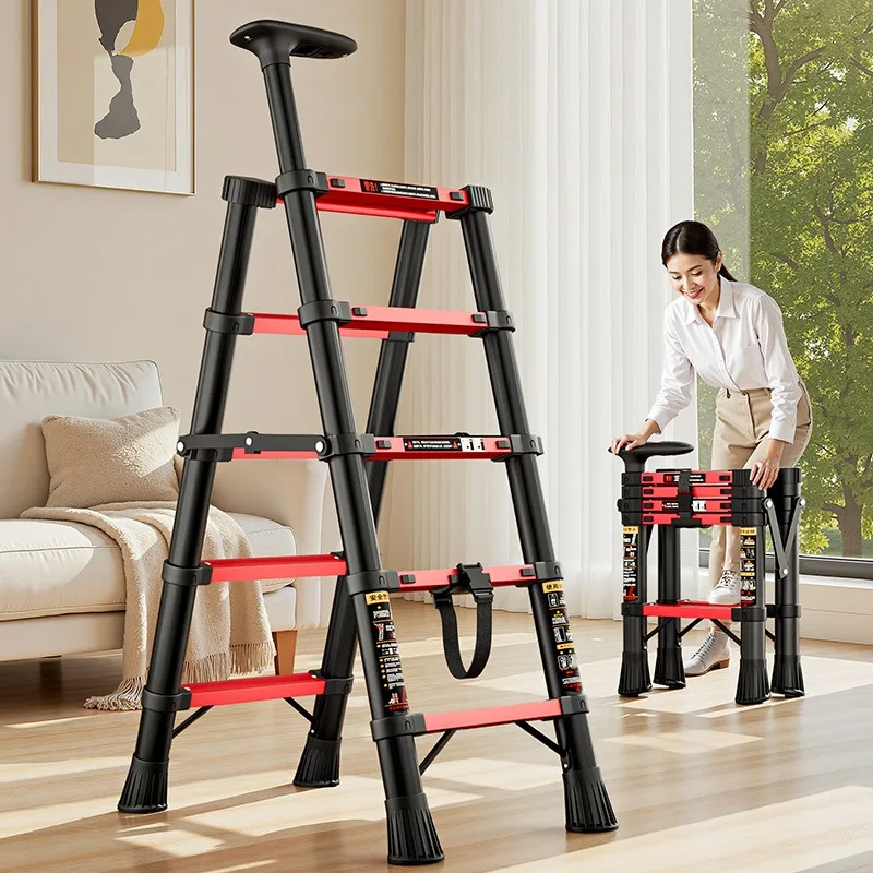 Thickened Bamboo Ladder Herringbone Ladder Household Ladder Stacked Retractable Staircase Indoor Multifunctional