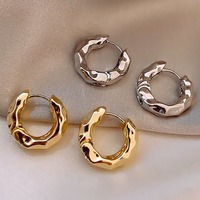 Irregular Pleated Lava Earrings For Women Retro French Design Round Circle Hoop Earring Simple Temperament Fashion Jewelry Gifts
