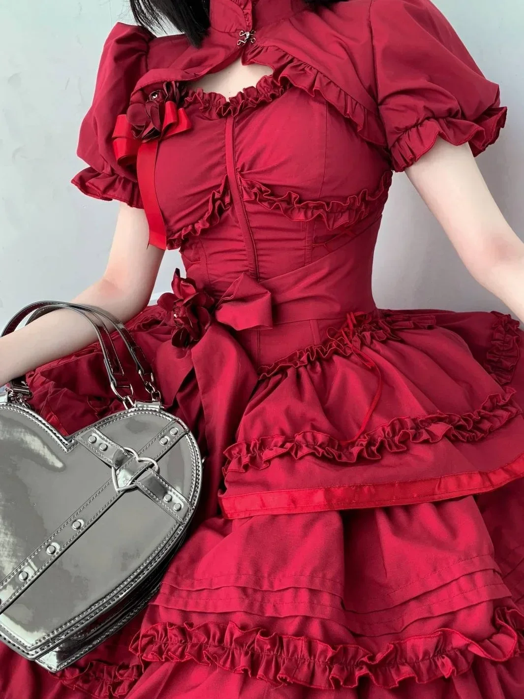 Red Sweet Lolita Princess Dress Kawaii Palace Style Lace Bow Fairy Cosplay Gothic Party Mini Dresses Lolita Jsk Outfit