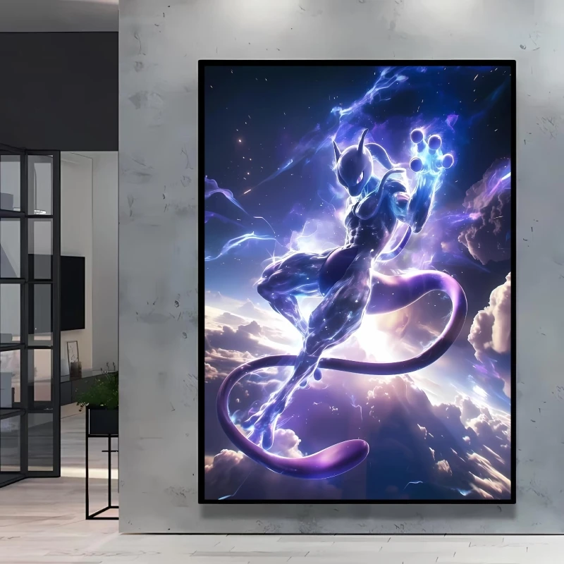 الكلاسيكية أنيمي البوكيمون Mewtwo المشارك HD شخصية كرتونية صور قماش اللوحة ديكور المنزل غرفة المعيشة ديكور هدية أحجام متنوعة