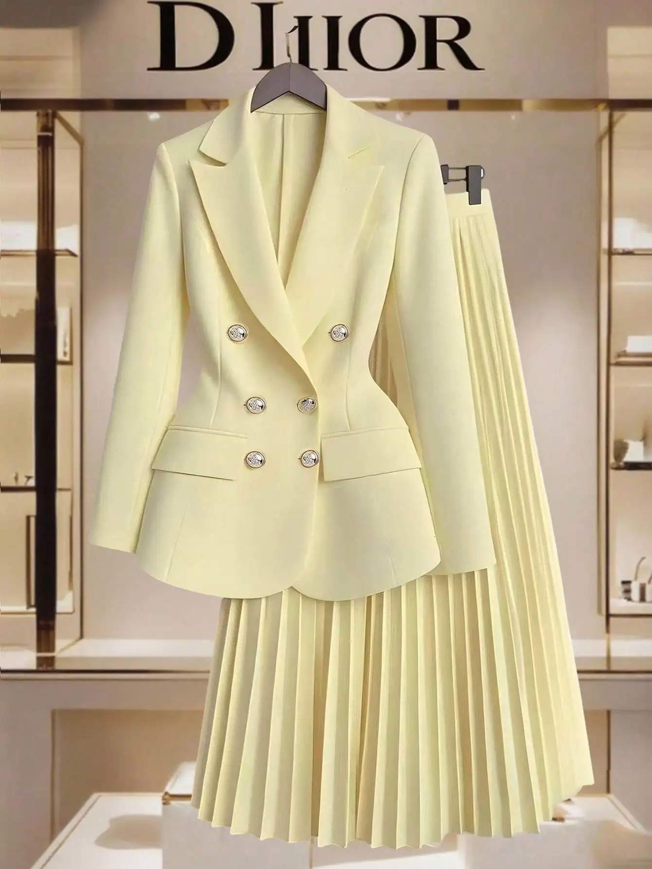 

Autumn and winter European and American fashion temperament jacket pleated skirt set for women