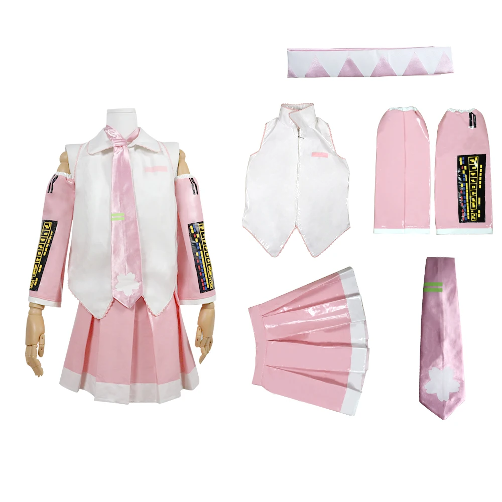 Anime Beginner Future Sakura Vocaloid Miku Pink Midi Dress Cosplay Costume Girl Skirt Wig Uniform Women Carnival Party Dress Up