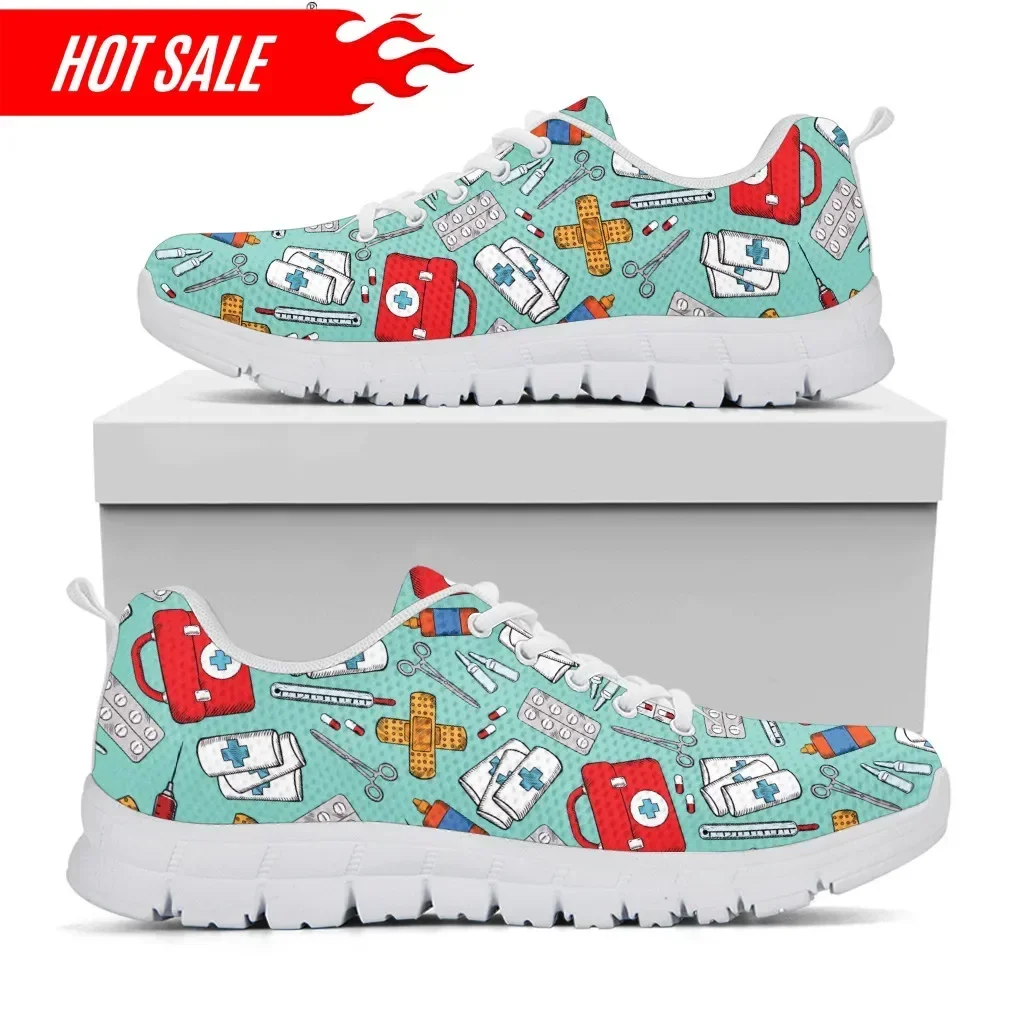 

Spring Autumn Soft Warm Flats Shoes Hospital Medical Nurse Printed Women Casual Sneakers Lace Up Footwear Zapatillas