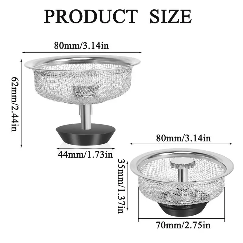 2/4/6/8/10Pc Kitchen Sink Strainers with Handle Stopper Sink Drain Basket Stainlesss Steel Mesh Filter Waste Hole Traps Strainer