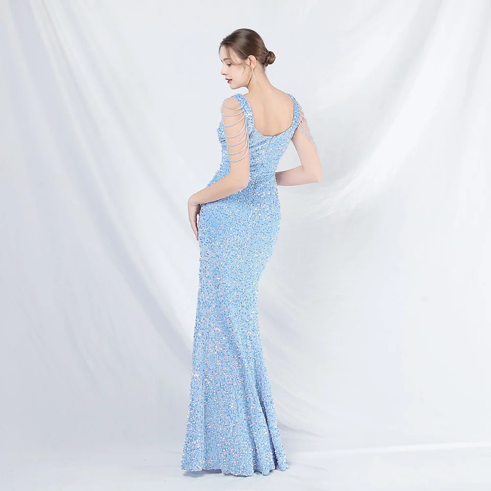 DEERVEADO sirena hendidura lentejuelas vestidos de noche con cuentas mujer fiesta de graduación Maxi vestido de Gala vestido Formal para ocasiones especiales