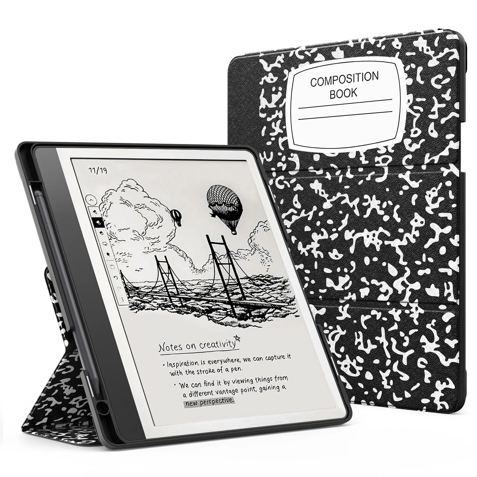 

Чехол-подставка для Kindle Scribe (выпуск 2022 г.) Кожаный тройной чехол-подставка премиум-класса с держателем для ручек