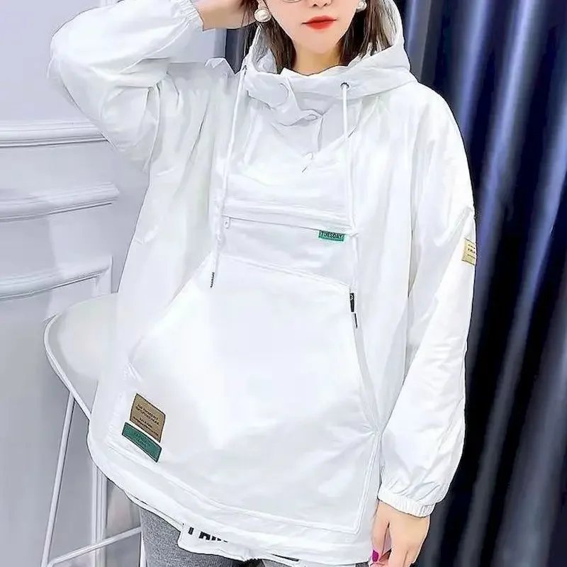 Modne bluzy z kapturem damskie wiosna jesień modne Klein niebieskie kurtki z kapturem ponadgabarytowy pulower z kapturem luźna casualowa kurtka płaszcze damskie