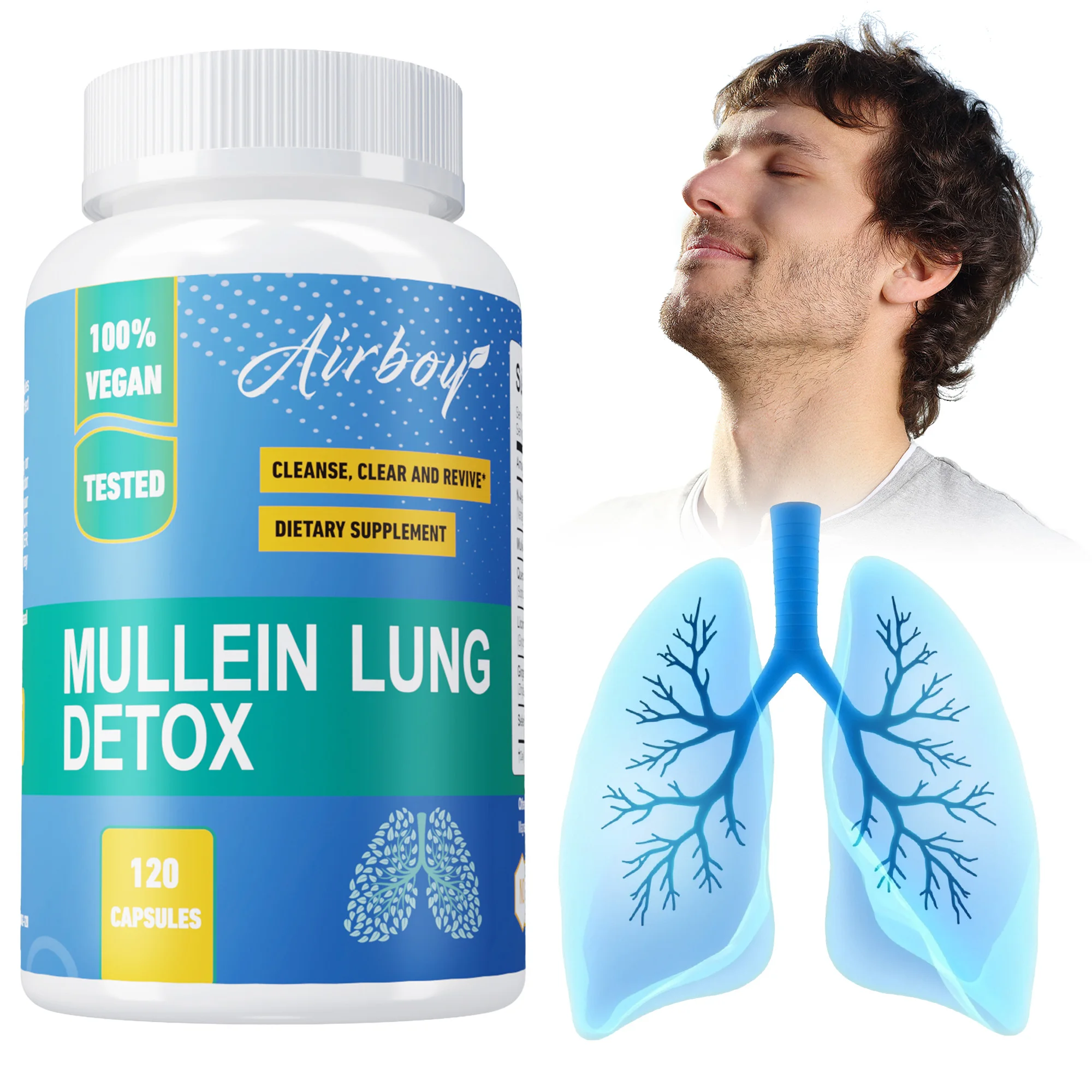 Mullein Lung Detox Capsules - Helps with Lung Health and Breathing, Naturally Cleanses, and Improves Sleep - 120 Capsules