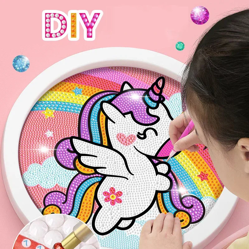 Runder Rahmen Einhorn Diamant Malerei Kätzchen Kinder handgemachte Dinosaurier kreative Diamant Aufkleber Tiger DIY Punkt Diamant Farbe