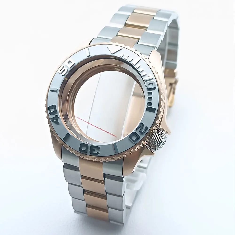 NH35 حافظة 42 مللي متر عالية الجودة ساعة رجالي الصلب ارتفع الذهب حافظة NH35 NH36 حركة حافظة ساعة اكسسوارات الياقوت الزجاج 22 مللي متر الفرقة