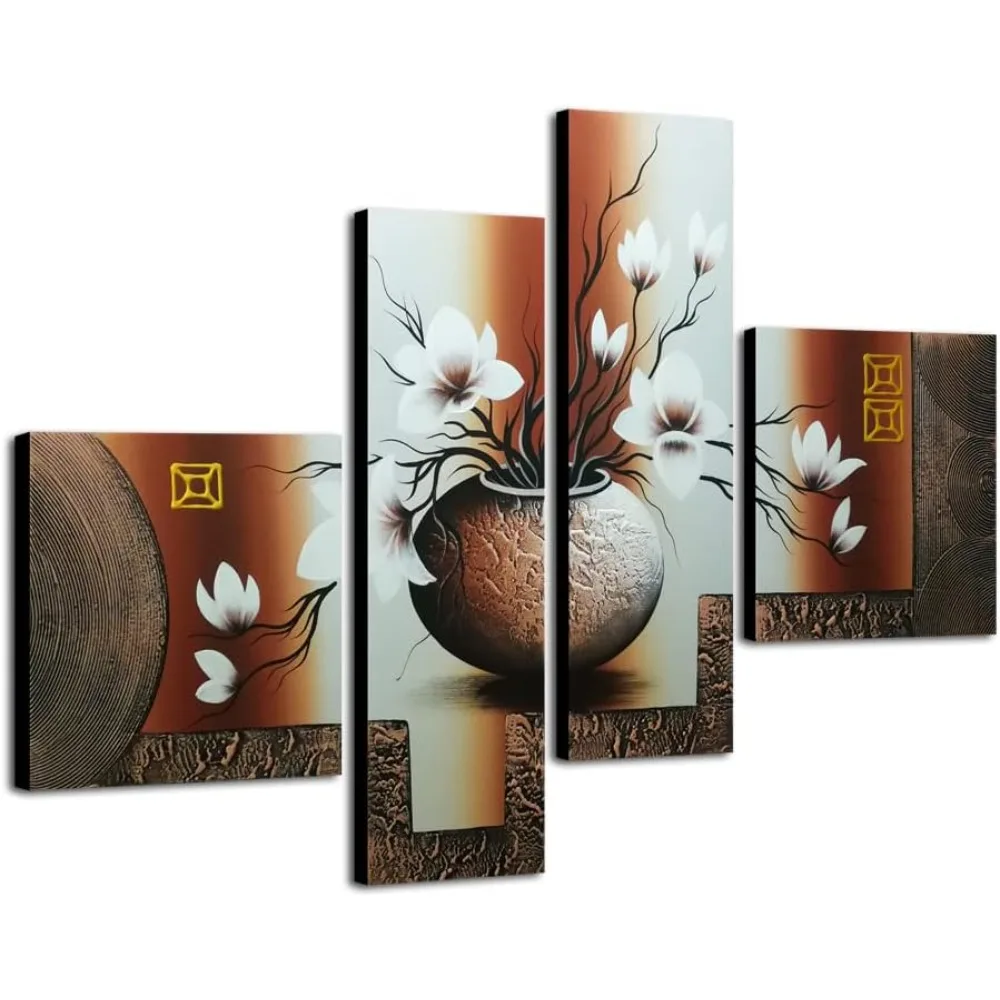 

Large Size Decorative Elegant Flowers 4 Panels 100% Hand-painted Modern Contemporary Artwork Floral Oil Paintings on Canvas Wall