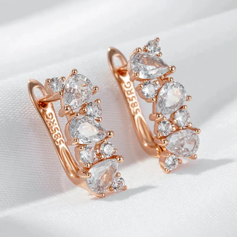 Wbmqda Fashion Full Zircon Drop Earrings For Women 585 Rose Gold Color Luxury Romantic Wedding Party Jewelry Gifts 2023 Trending